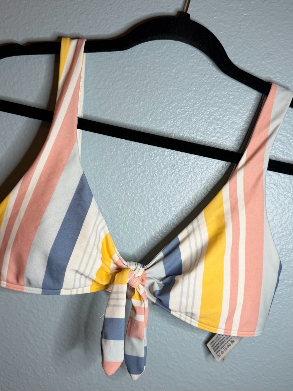 Hollister Striped Tie-Front Women’s Tank Swim Top - Pink, Yellow & Blue